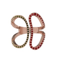 Duo Yüzük - Peridot ve garnet 14 ayar rose altın yüzük #1cmswi0