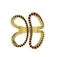 Duo Yüzük - Siyah zirkon ve kök yakut 14 ayar altın yüzük #1cmwhzl