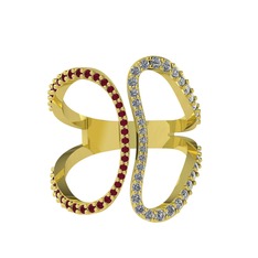 Duo Yüzük - Kök yakut ve pırlanta 18 ayar altın yüzük (0.36 karat) #1commk8