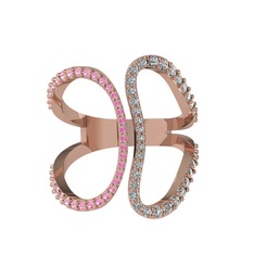 Duo Yüzük - Pembe kuvars ve swarovski 8 ayar rose altın yüzük #1di2296