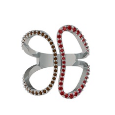 Duo Yüzük - Dumanlı kuvars ve garnet 925 ayar gümüş yüzük #1dun0ec