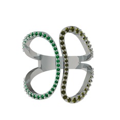 Duo Yüzük - Yeşil kuvars ve peridot 8 ayar beyaz altın yüzük #1e9kfo