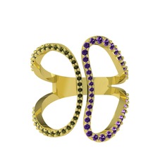 Duo Yüzük - Peridot ve ametist 18 ayar altın yüzük #1ed4dbu