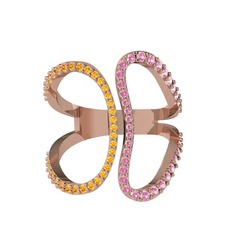 Duo Yüzük - Sitrin ve pembe kuvars 14 ayar rose altın yüzük #1exa74r