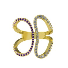 Duo Yüzük - Ametist ve pırlanta 18 ayar altın yüzük (0.36 karat) #1f9qmes