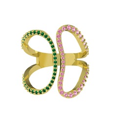 Duo Yüzük - Yeşil kuvars ve pembe kuvars 14 ayar altın yüzük #1fasd24