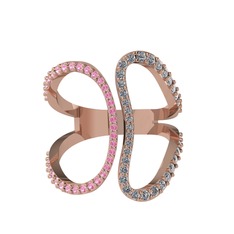 Duo Yüzük - Pembe kuvars ve pırlanta 18 ayar rose altın yüzük (0.36 karat) #1fq37cc