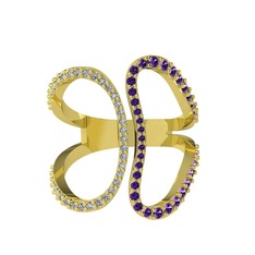 Duo Yüzük - Swarovski ve ametist 14 ayar altın yüzük #1g2u3vi