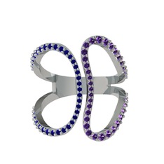 Duo Yüzük - Lab safir ve ametist 18 ayar beyaz altın yüzük #1g9ck9t