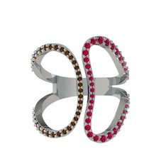 Dumanlı kuvars ve rodolit garnet 18 ayar beyaz altın yüzük