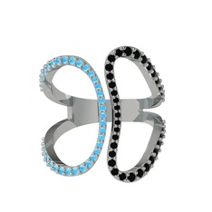 Duo Yüzük - Akuamarin ve siyah zirkon 925 ayar gümüş yüzük #1glzs2t