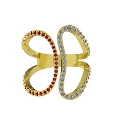 Duo Yüzük - Garnet ve pırlanta 18 ayar altın yüzük (0.36 karat) #1gr3fk0