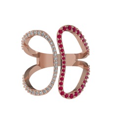 Duo Yüzük - Swarovski ve rodolit garnet 8 ayar rose altın yüzük #1hfsk8e