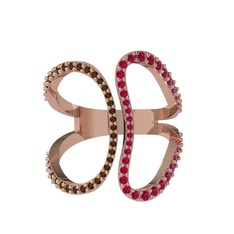 Duo Yüzük - Dumanlı kuvars ve rodolit garnet 8 ayar rose altın yüzük #1hwkls9