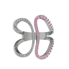 Swarovski ve pembe kuvars 14 ayar beyaz altın yüzük