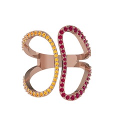 Duo Yüzük - Sitrin ve rodolit garnet 925 ayar rose altın kaplama gümüş yüzük #1ijz39p