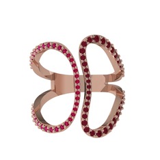 Duo Yüzük - Rodolit garnet ve kök yakut 925 ayar rose altın kaplama gümüş yüzük #1ipp06y