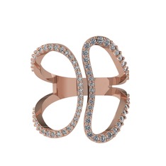 Duo Yüzük - Swarovski ve pırlanta 14 ayar rose altın yüzük (0.36 karat) #1kjppex
