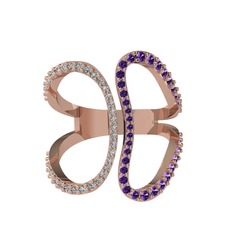 Duo Yüzük - Swarovski ve ametist 8 ayar rose altın yüzük #1ksronc