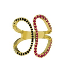 Duo Yüzük - Siyah zirkon ve rodolit garnet 8 ayar altın yüzük #1kx2g1q