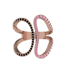 Duo Yüzük - Siyah zirkon ve pembe kuvars 925 ayar rose altın kaplama gümüş yüzük #1l9cm3r