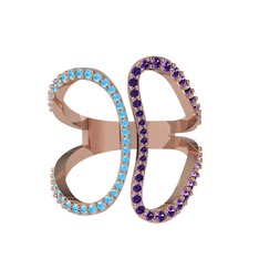 Duo Yüzük - Akuamarin ve ametist 925 ayar rose altın kaplama gümüş yüzük #1lkpnyz