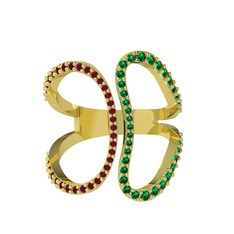 Kök yakut ve yeşil kuvars 14 ayar altın yüzük