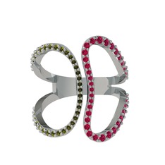 Peridot ve rodolit garnet 14 ayar beyaz altın yüzük