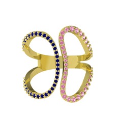 Duo Yüzük - Lab safir ve pembe kuvars 18 ayar altın yüzük #1mlkfd6