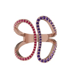 Rodolit garnet ve ametist 925 ayar rose altın kaplama gümüş yüzük