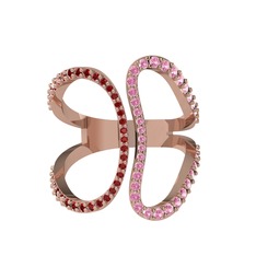 Duo Yüzük - Garnet ve pembe kuvars 18 ayar rose altın yüzük #1nmzirf