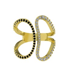 Duo Yüzük - Siyah zirkon ve swarovski 14 ayar altın yüzük #1nrw51a