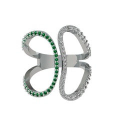 Duo Yüzük - Yeşil kuvars ve swarovski 18 ayar beyaz altın yüzük #1ny5gdd