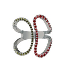 Duo Yüzük - Peridot ve garnet 14 ayar beyaz altın yüzük #1o02bz2