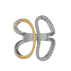 Duo Yüzük - Sitrin ve swarovski 8 ayar beyaz altın yüzük #1oezrmc