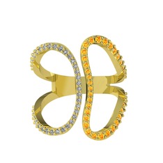 Swarovski ve sitrin 925 ayar altın kaplama gümüş yüzük