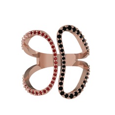 Garnet ve siyah zirkon 14 ayar rose altın yüzük