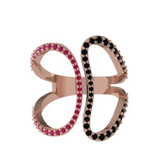 Rodolit garnet ve siyah zirkon 8 ayar rose altın yüzük