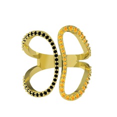 Duo Yüzük - Siyah zirkon ve sitrin 8 ayar altın yüzük #1qky2bw