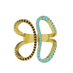 Duo Yüzük - Dumanlı kuvars ve akuamarin 925 ayar altın kaplama gümüş yüzük #1rwt7kw