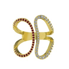 Duo Yüzük - Kök yakut ve beyaz zirkon 8 ayar altın yüzük #1scqj82