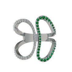 Duo Yüzük - Swarovski ve yeşil kuvars 8 ayar beyaz altın yüzük #1t90a0z