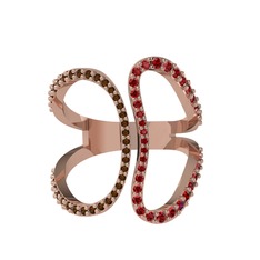 Duo Yüzük - Dumanlı kuvars ve garnet 18 ayar rose altın yüzük #1t91r3k