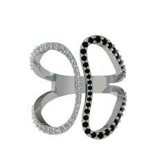 Duo Yüzük - Beyaz zirkon ve siyah zirkon 18 ayar beyaz altın yüzük #1tapqlx