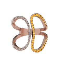 Duo Yüzük - Swarovski ve sitrin 925 ayar rose altın kaplama gümüş yüzük #1tavyit