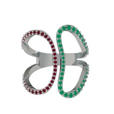 Duo Yüzük - Kök yakut ve kök zümrüt 8 ayar beyaz altın yüzük #1ubv9pl