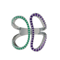 Duo Yüzük - Kök zümrüt ve ametist 8 ayar beyaz altın yüzük #1ucabuk