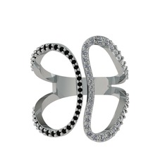 Duo Yüzük - Siyah zirkon ve pırlanta 925 ayar gümüş yüzük (0.36 karat) #1uuhtui