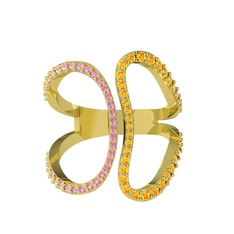 Pembe kuvars ve sitrin 8 ayar altın yüzük