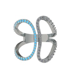 Duo Yüzük - Akuamarin ve pırlanta 925 ayar gümüş yüzük (0.36 karat) #1vy2kuh